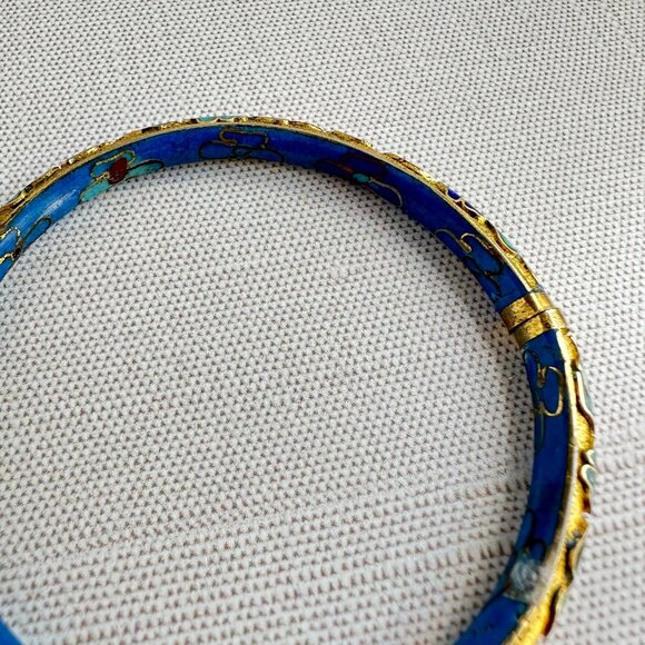 Vintage 1970s Floral Cloisonne Enamel Bangle Bracelet 7" Chinese Export - Picture 8 of 9